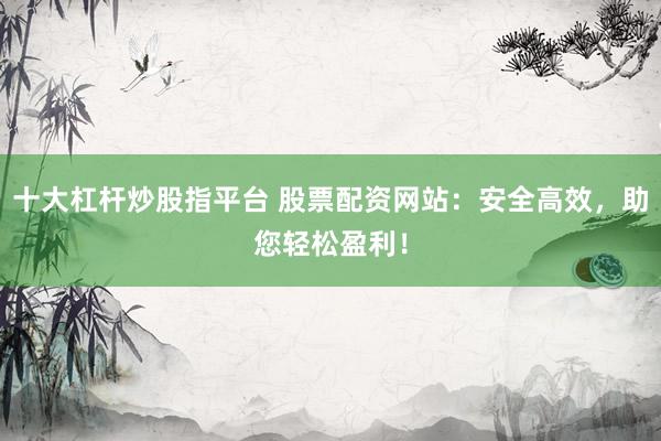 十大杠杆炒股指平台 股票配资网站：安全高效，助您轻松盈利！