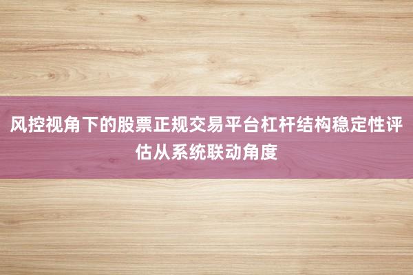 风控视角下的股票正规交易平台杠杆结构稳定性评估从系统联动角度