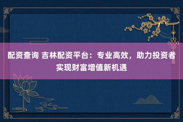 配资查询 吉林配资平台：专业高效，助力投资者实现财富增值新机遇