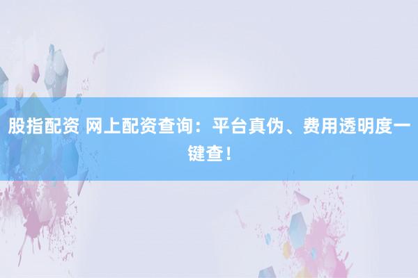 股指配资 网上配资查询：平台真伪、费用透明度一键查！